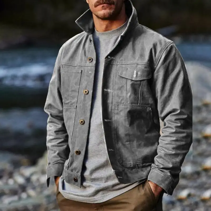 

Поп-весенне-осенние мужские винтажные куртки с несколькими карманами и отложным воротником, модная свободная верхняя одежда, мужская уличная повседневная куртка, пальто
