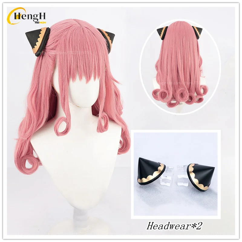 

In Stock Anya Forger Synthetic Hair Anine Unisex Long 60cm Pink Curly Cosplay Wig Heat Resistant Hair Party Wigs + Free Wig Cap