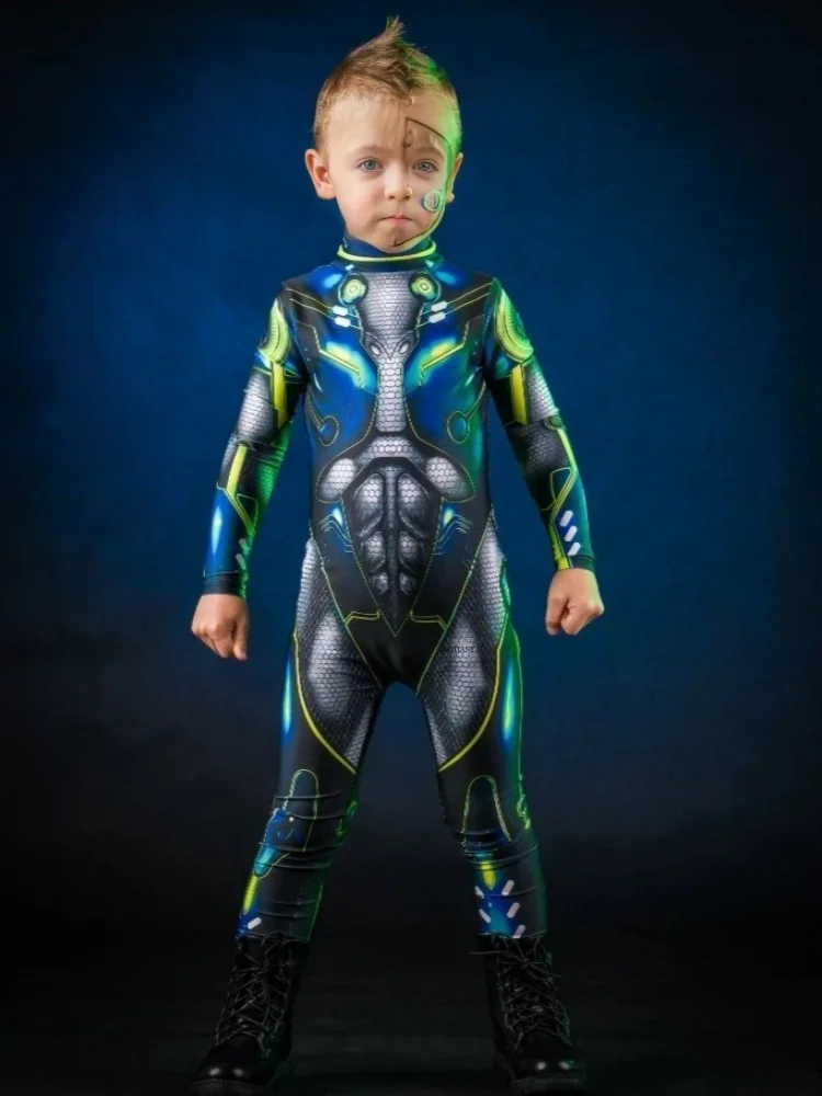 

Children's 3D Digital Printing Cyberpunk Armor Girls Tight Jumpsuit Halloween Carnival Party Stage Role-playing Costume Suit New