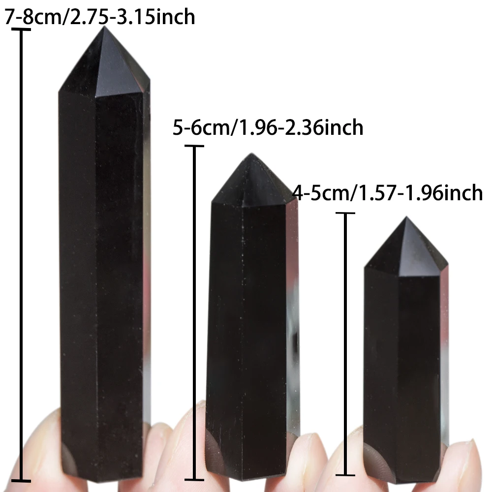 4PC Set Natural Obsidian Hexagonal Prism Wand Crystal Single Point Column Hand Polished Stone Obelisk Home Decoration Crafts