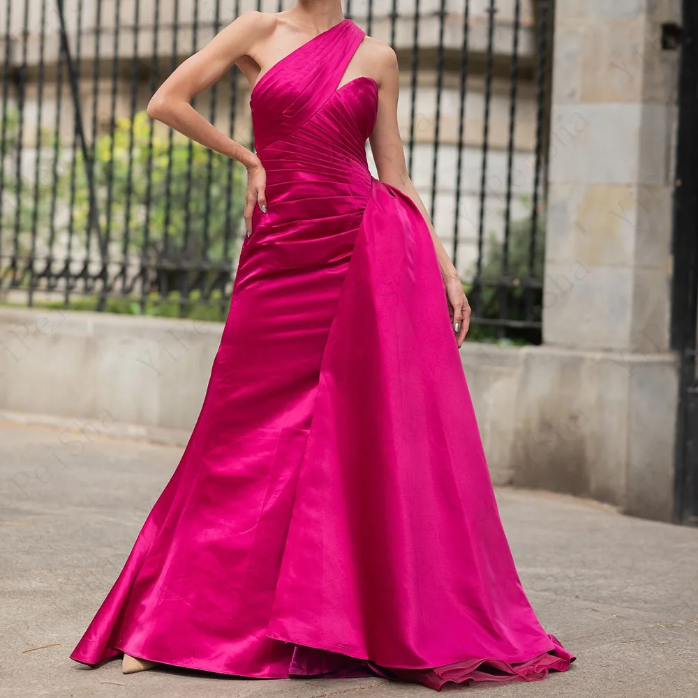 

Customized A-Line Prom Dresses Floor-Length One-Shoulder Sleeveless Evening Gown Simple Fashion Pleat Draped Backless Party Gown