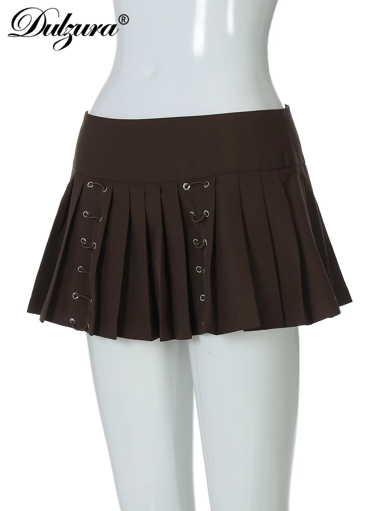 Dulzura femmes mode Sexy décontracté Mini jupe trous fermeture éclair mince plissée jupe courte fête Club rue vêtements d'été en gros