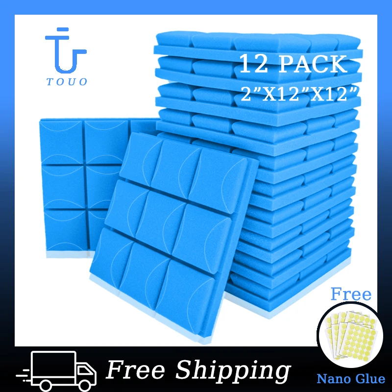 TOUO Soundproofing Foam Wedge Tiles 12 Pack Sound Foam Insulation For Studio Recording Sound Absorption Acoustic Treatment