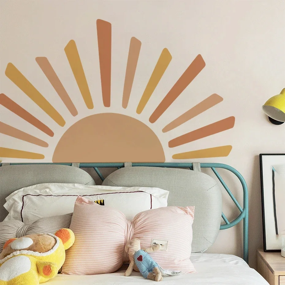 Boho Half Sun Wallpaper Decal Sunshine Vinyl Wall Stickers Nursery Baby Room Wall Stickers Living Room  Bedroom Decor Home Decor