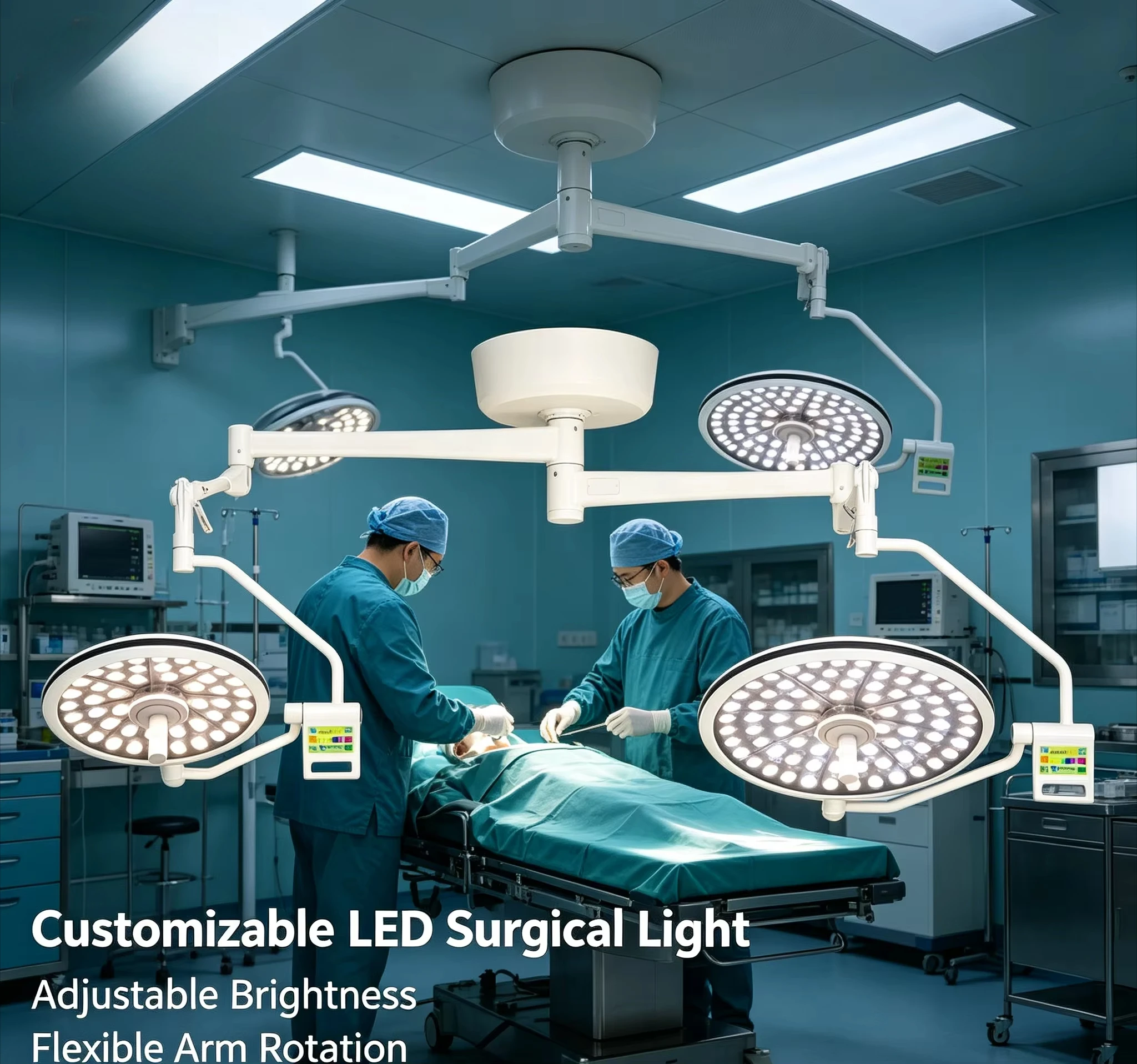 Electric LED medical surgical lights with metal brackets for use in hospital operating rooms and pet clinics