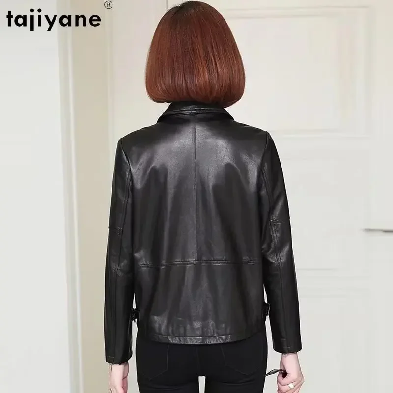 Fujiyane 100% jaket kulit asli untuk wanita 2023 mantel kulit domba alami jaket kulit asli ramping pendek kasual kerah persegi