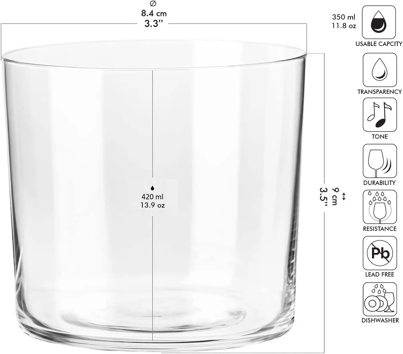 14.2 oz Drinking Glasses Set of 6 – Ultra-Thin Tumblers for Water, Juice & Cocktails, Lightweight Everyday Glassware, Dishwasher - view 2