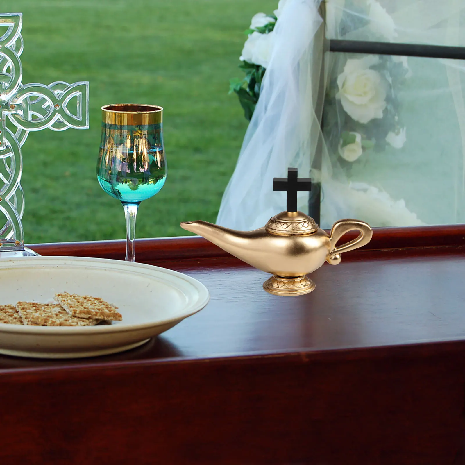 

The Cross of Communion Pot Church Lid Handle with European American Replacement Acrylic