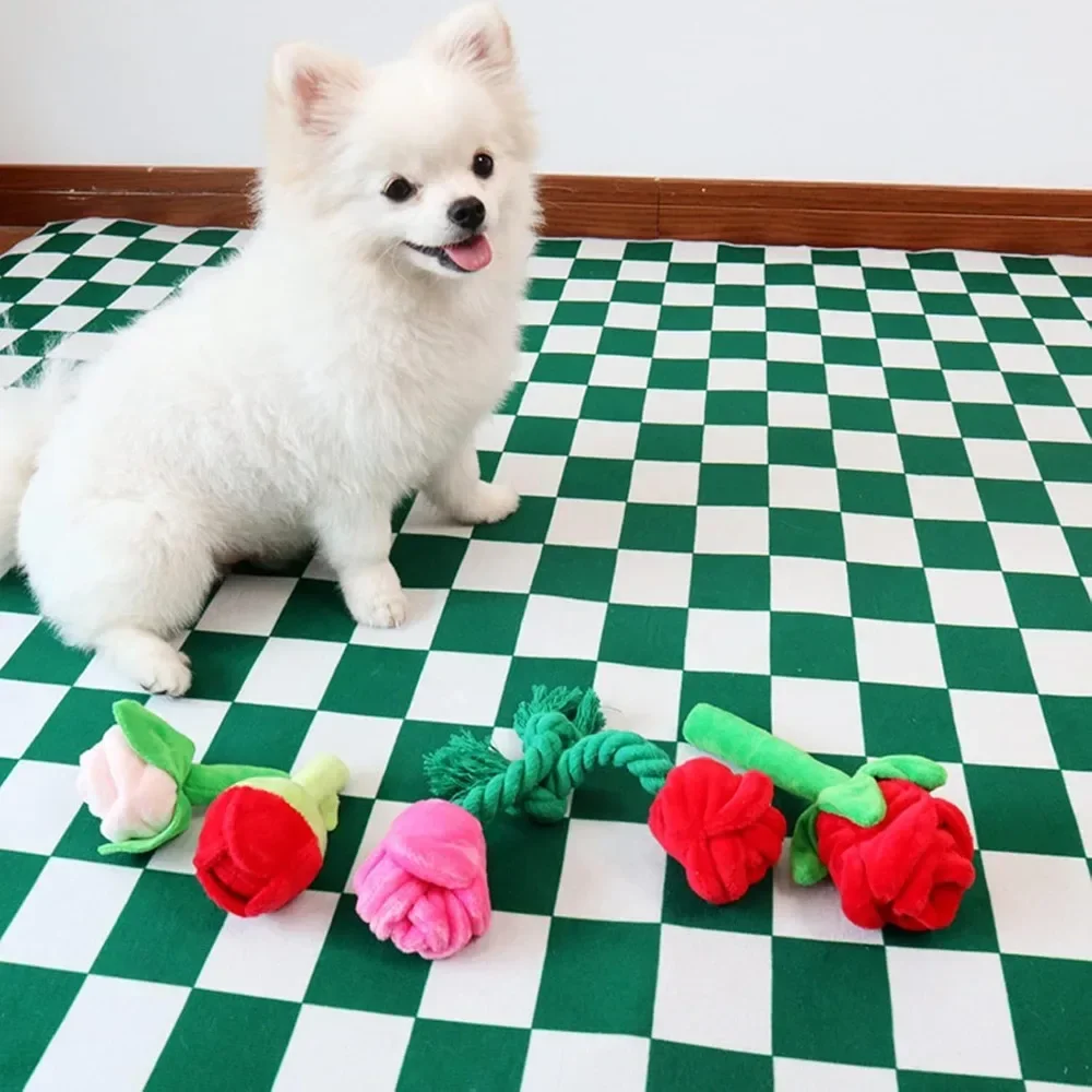 For Interactive Stuffed Dog Chew Toy for Small and Medium Dogs Plush Squeak Toy Rose Flower Reducing Boredom & Anxiety