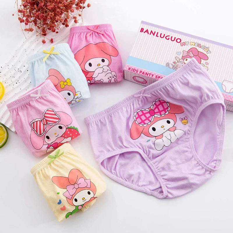 5Pcs/lot Anime Sanrio Girl 100%pure Cotton Underwear Hello Kitty Clothes Kuromi Melody Triangles Shorts Girl Breathable Panties