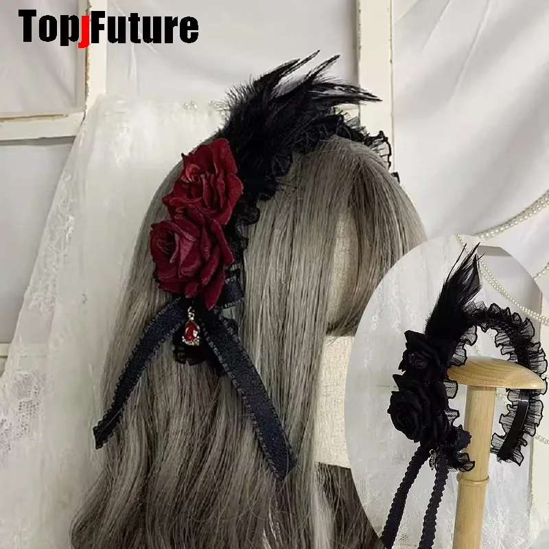 

Women's Harajuku Dark Subculture Y2K GIRL Steampunk feather Gothic Lolita elegant Punk hair hoop headband hair band Accessory