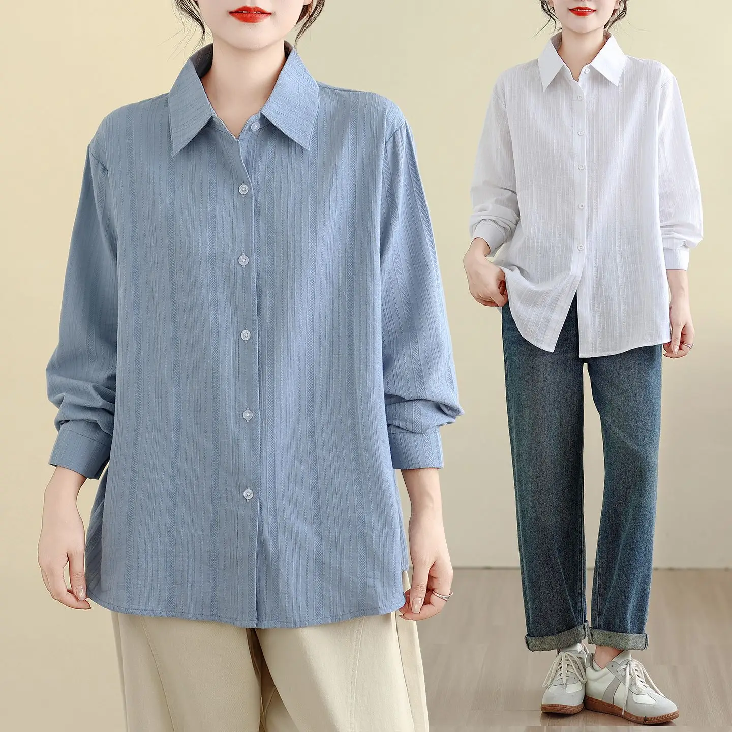 

Весна-Осень 2025: Новая длинная вышитая блузка-жакет, универсальный модный женский топ больших размеров, стройнящий фигуру