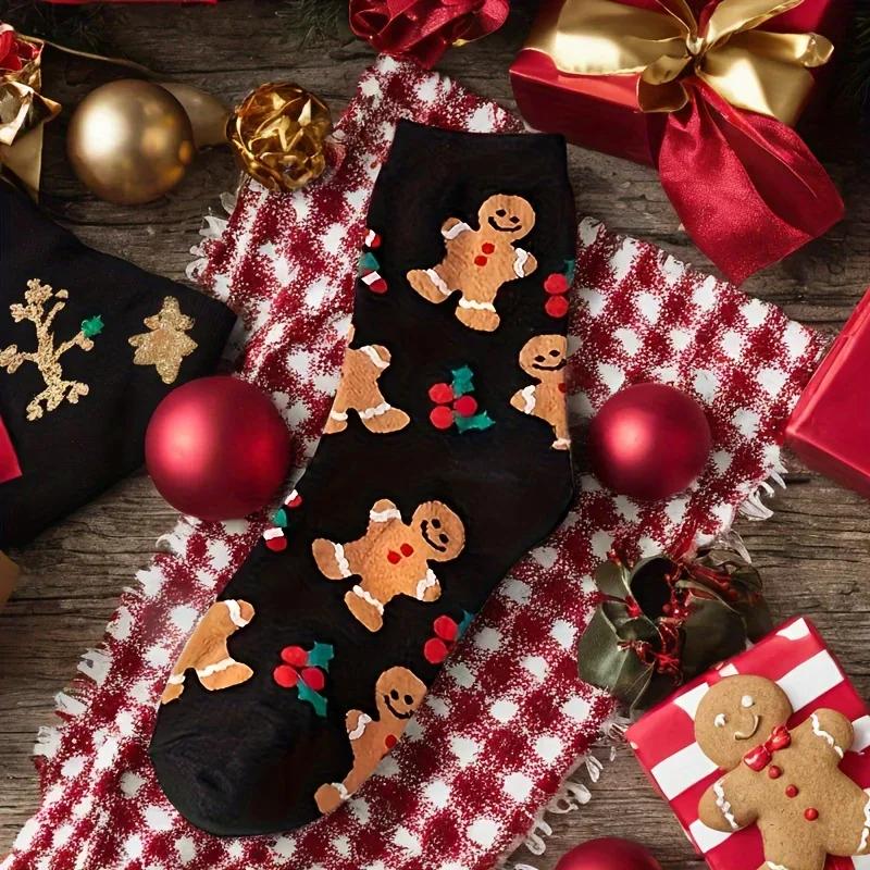 

Рождественские носки, зимние теплые вязаные носки с пряничным человечком, впитывающие пот, модные мужские и женские быстросохнущие уличные носки средней длины