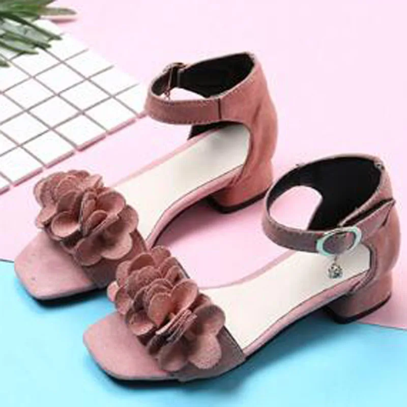 Kids High Heels Sandals Girl Princess Party Wedding Dress Shoes Flower Children Sandals For Girls Shoes Szie 27-38 CSH1399