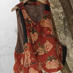 Fragmented Chinese Style Buckle Sleeveless Vest Women 2024 Spring Summer New Loose Vintage Coat LX1479