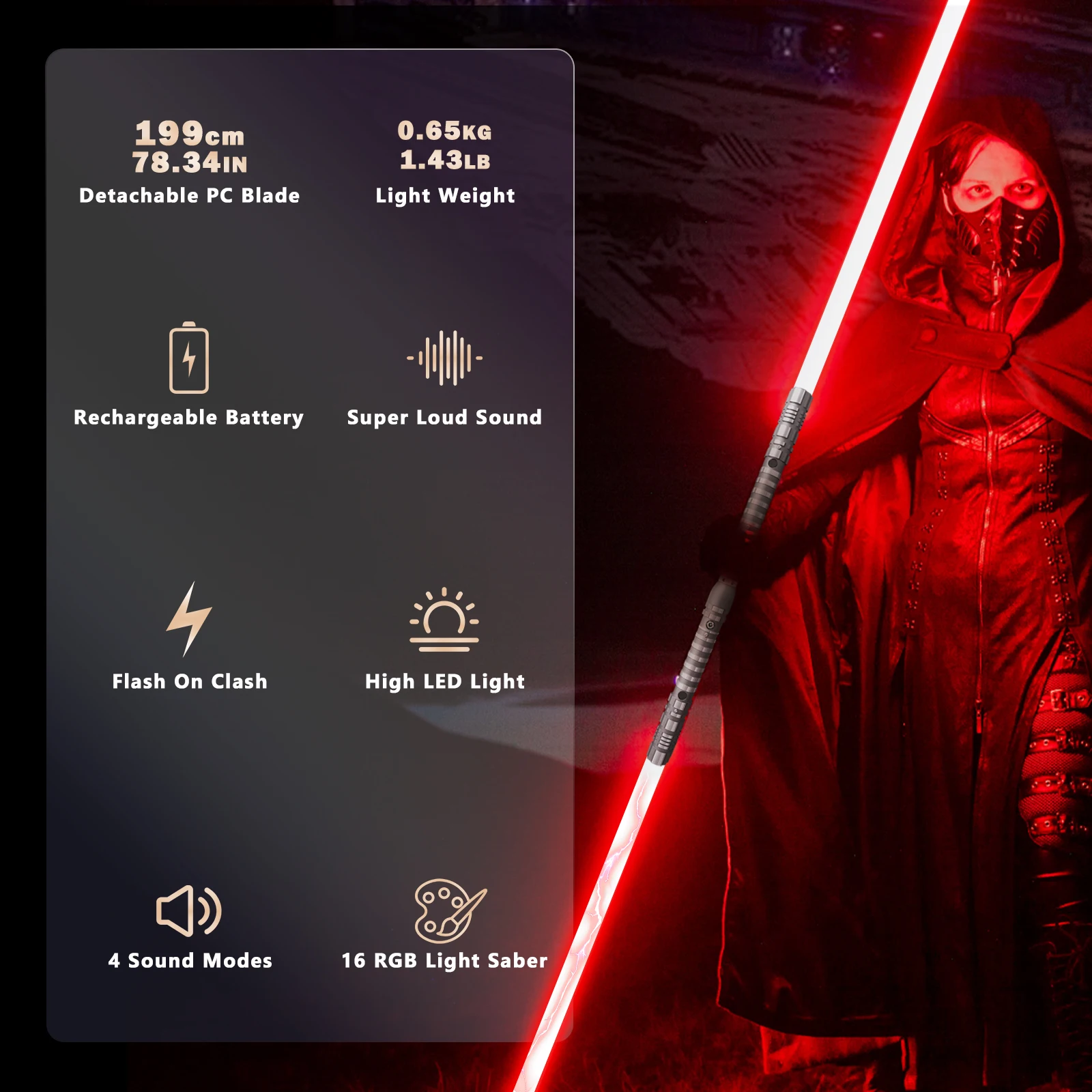 PHS Duel Metal Lightsaber 39 بوصة-RGB 16 لونًا و4 أوضاع صوت مع تأثيرات صدمية لعيد ميلاد الأولاد والكبار #5