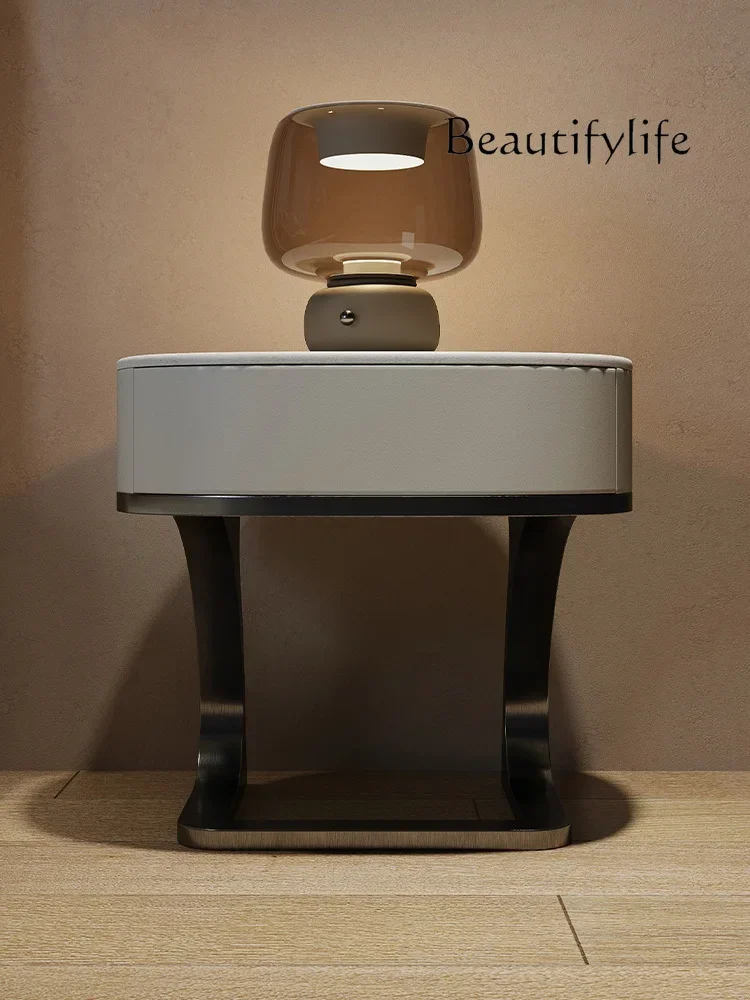 JJ Italian Minimalist Bedside Table Bedroom and Household Modern Light Luxury Special-Shaped Model Bedside Cabinet