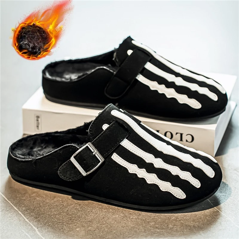 

Fashion Slippers for Men Winter Warm Plush Clogs Casual Slip Ons Shoes Mens 2026 New Trendy Closed-toe Slippers Flats Shoes Man