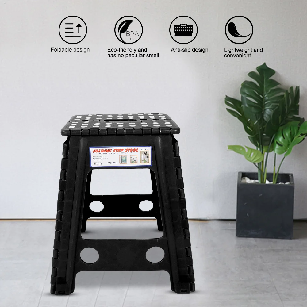 

Anti slip Stool Foldable Stool Portable Living Plastic Dots Folding Step Stool Anti slip Foldable Adults Chair Stool Black