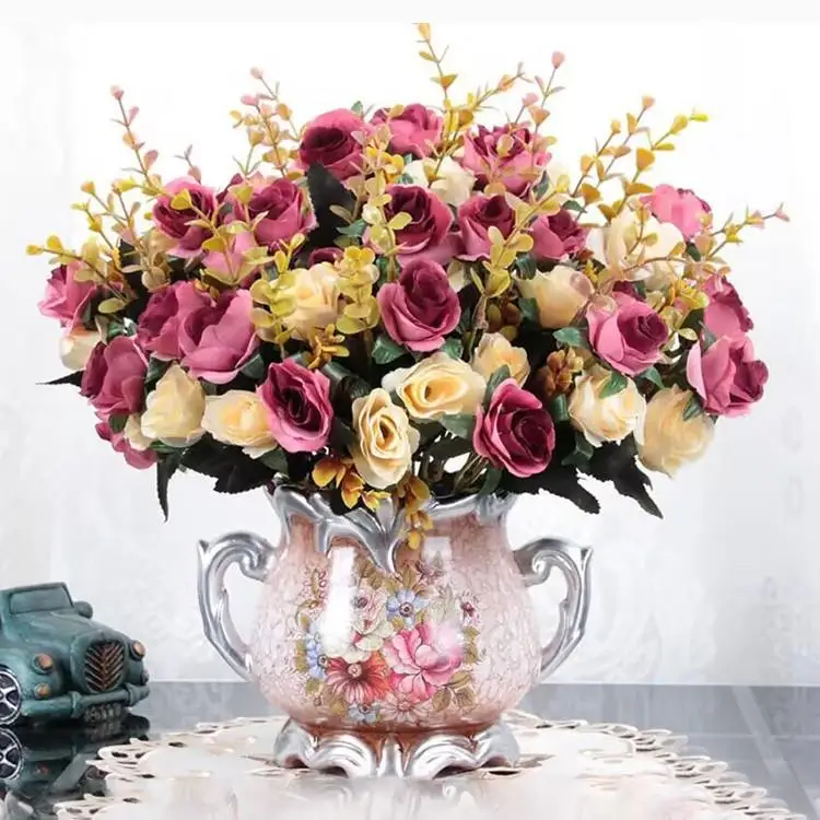 

Retro European Sle Artificial Roses Decorative Flowers for Living Room Dining Table Bedroom Dry Flower Wreaths Home Decor