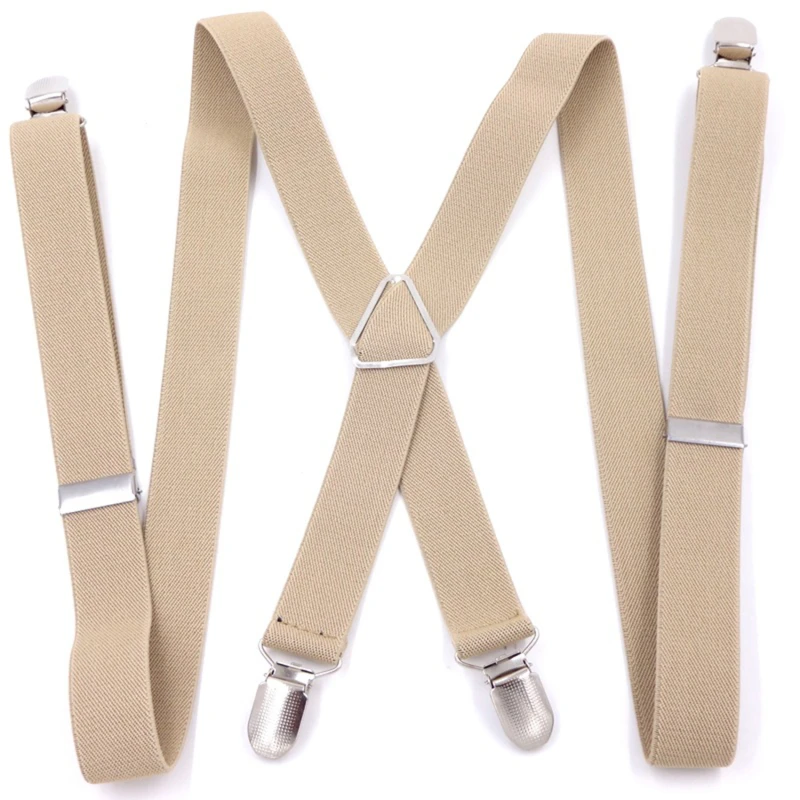 Solid Color Suspenders Braces with Clips for Women Men Adult X Back Adjustable Elastic Large Size Tirante Trousers Strap Bretele