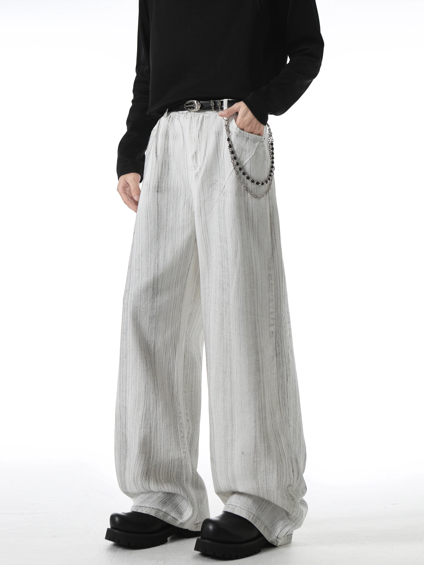 

Белые джинсы с эффектом тай-дай, прямой крой, мужские, ретро, свободный крой, повседневная одежда, молодежные, износостойкие, смесь хлопка, весенняя одежда