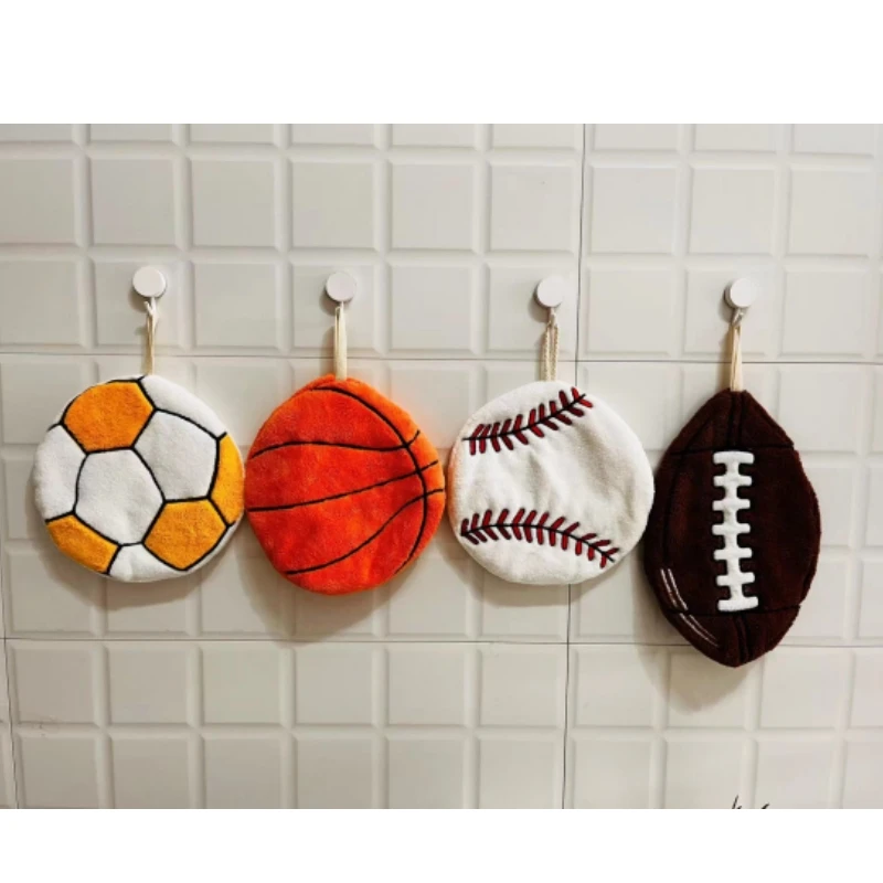 Football Cartoon Towel Hanging Basketball Hand-drying Rag Three-layer Thickened Coral Plush Towel Handkerchief