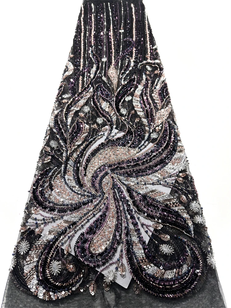 Nigerian Sequins Party Lace African Beads Lace Fabric 2025 High Quality 5Yards African French Lace Fabric for Wedding Dress