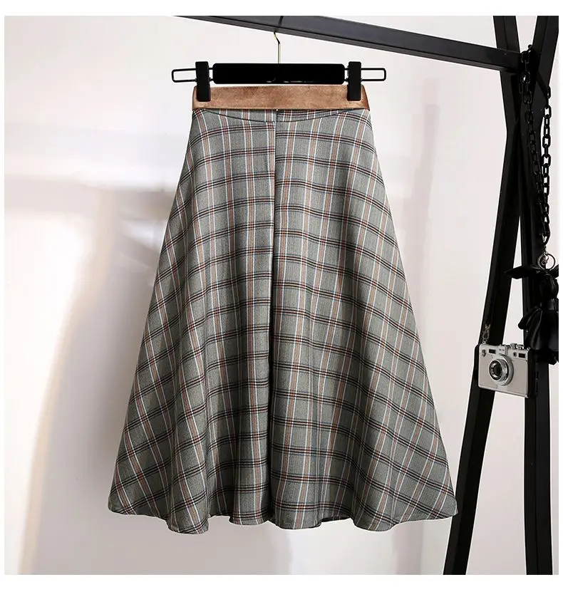 Plaid Vantage Hohe Taille A-linie Lose Mit Gürtel Tasche frauen Rock Koreanische Mode Mid-Kalb Lange Röcke Für frauen 2024 Frühling – Detail 3