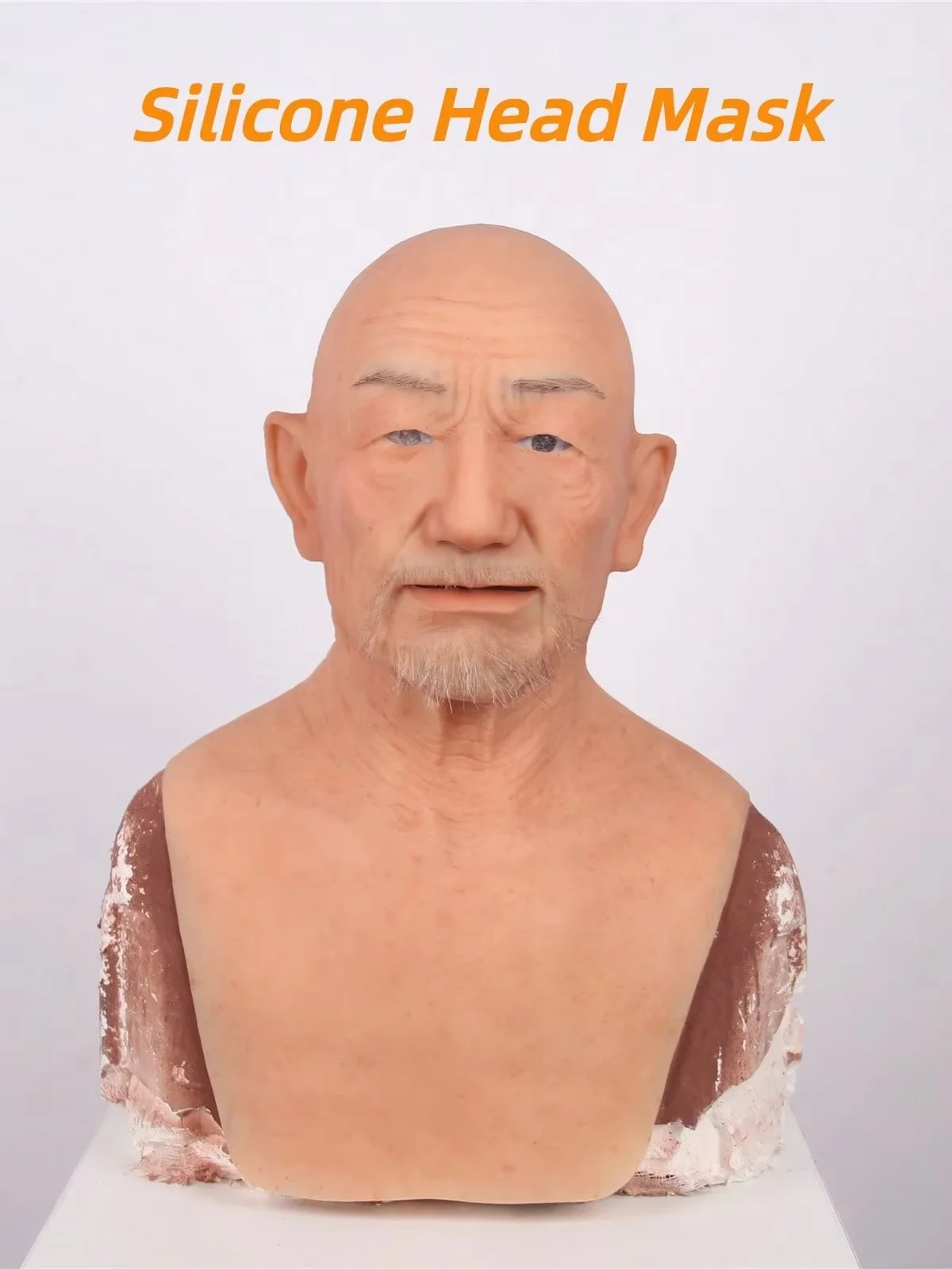 Men's Silicone Elderly Head Mask Crossdresser with Attached Upper and Lower Beards for Daily Wear Featuring Realistic Human Face