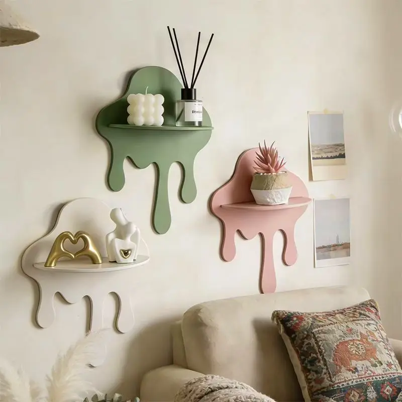 Creative Melting Cloud Shape Wall Shelf No‑Drill Wall Mounted Storage Rack Floating Display Shelf Home Halloween Decor Gift
