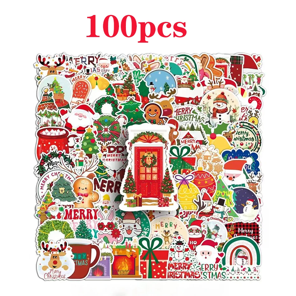 

50/100PCS Happy Christmas Stickers Christmas Theme Handheld Account Material Phone Case Laptop Luggage Waterproof Sticker