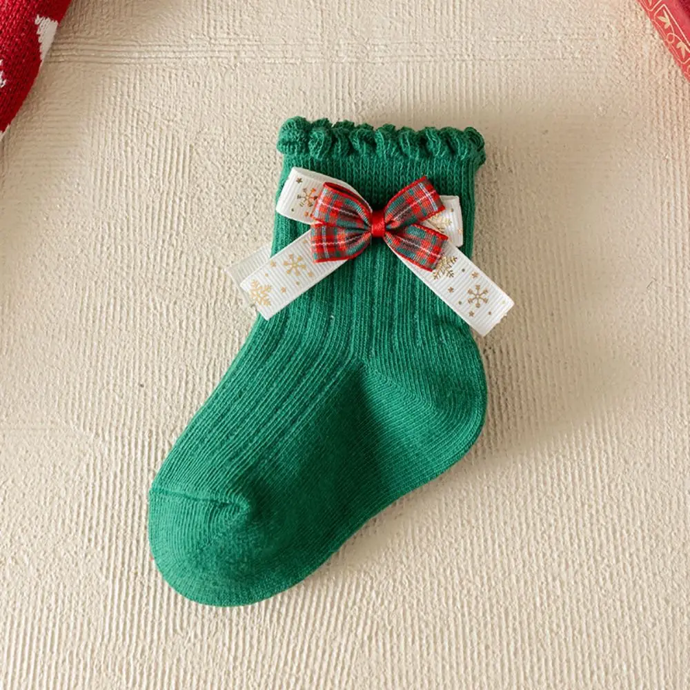 Soft Red Green Children Christmas Socks Bowknot Christmas Tree Mid Tube Socks Hosiery Antlers Cartoon Socking Christmas