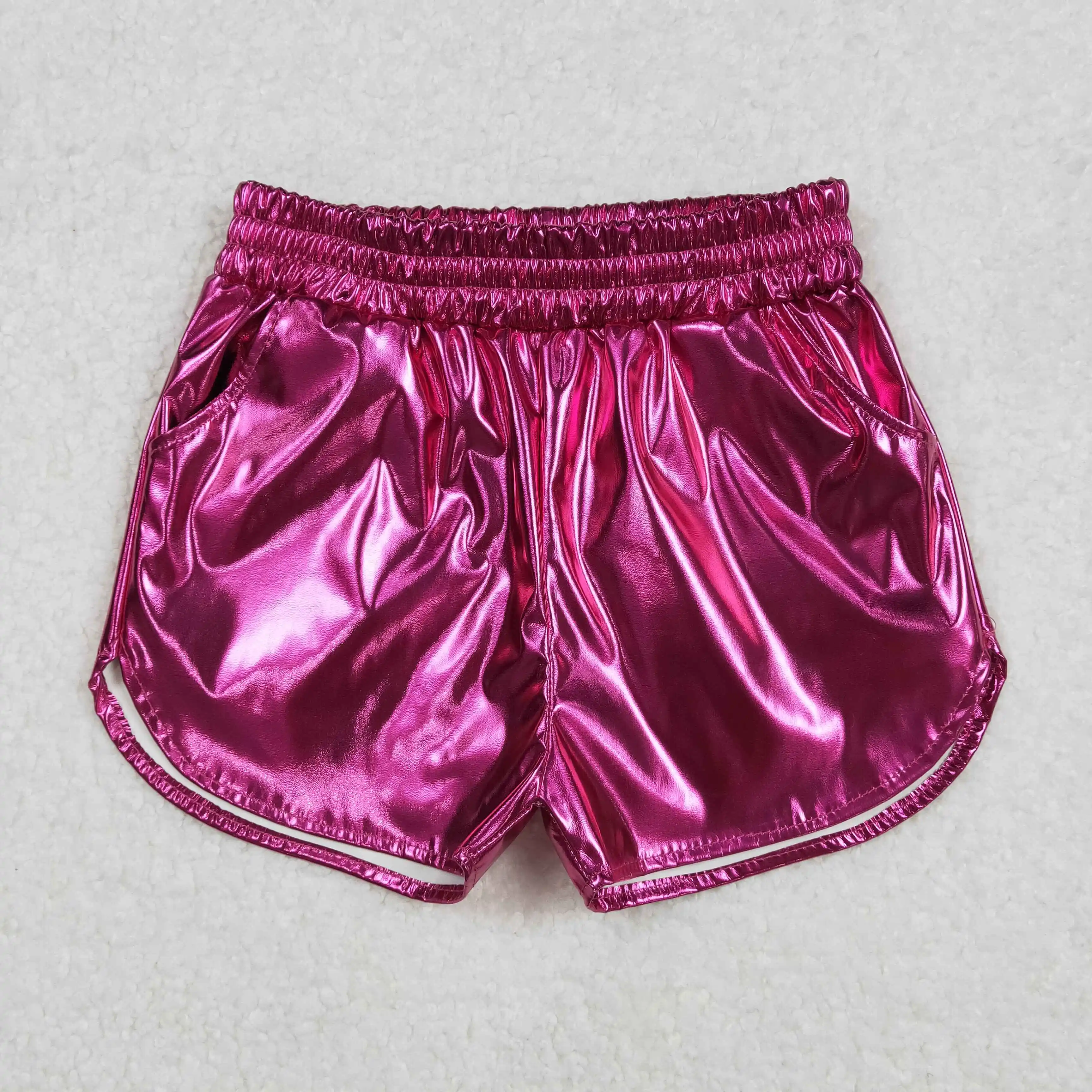 Wholesale Baby Girls Pink Blue Green Pocket Leather Elastic Bottom Shorts Clothing Kids Children Toddler Boutique Clothing