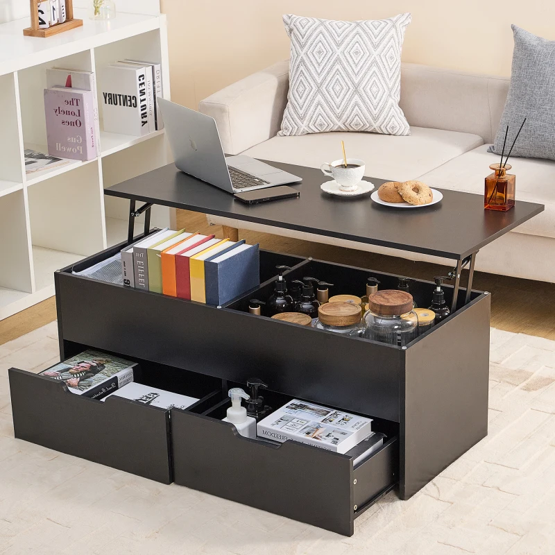 Lift-top Coffee With Storage Center Tables Hidden Compartment & 2 Drawers Sofa Table For Living Room Without Noise High Comfort