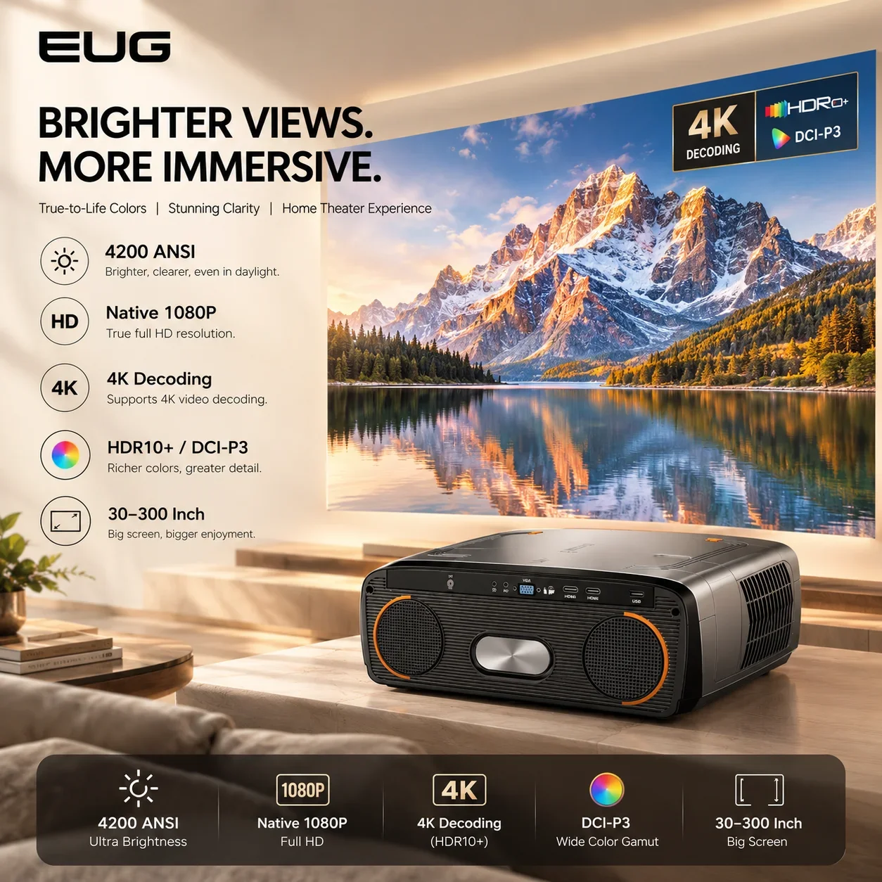 4200 ANSI 1080P projector 4K supported Android14 Google TV Daytime Movie Beamer WiFi6 TOF Auto Focus Outdoor Movie Home Theater