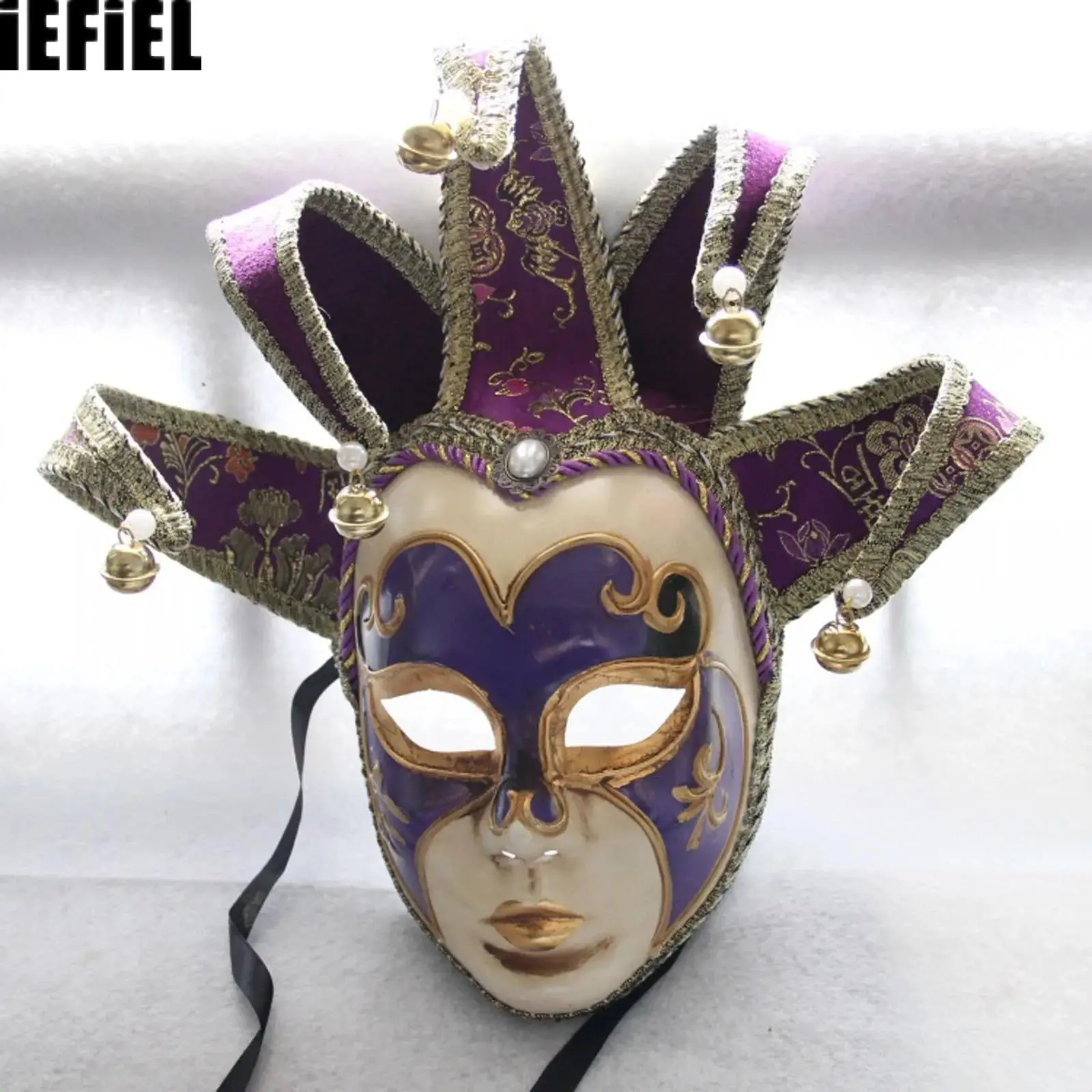 

Halloween Venetian Jester Mask Masquerade Music Mask Mardi Gras Bells Decorative Vintage Full Face Mask for Adults Unisex