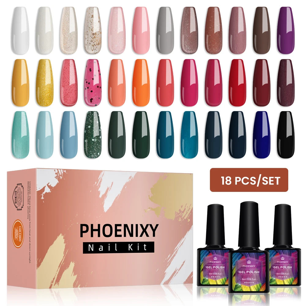 

Phoenixy 18/10 Colors Gel Nail Polish Set Semi Permanent UV Gel Varnishes Gel Polish For Nail Design Nail Art Gel Varnish Kit