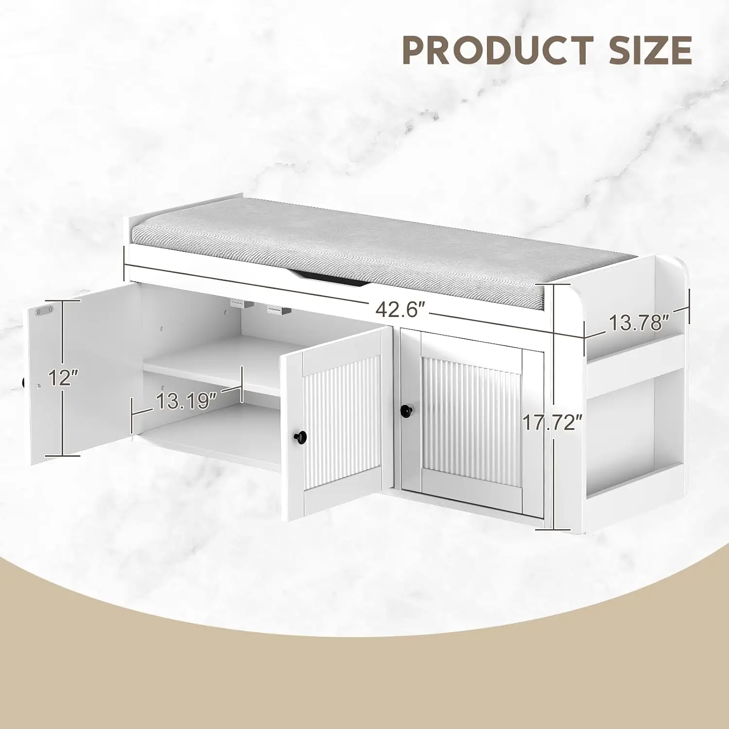 Shoe Storage Bench With Side Shelves Organizer, Entryway Bench With Lift Top Padded Cushion, Hidden Cabinet Shoe Rack Organizer, Modern Farmhouse Style, White
