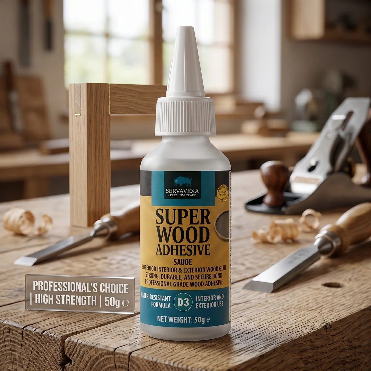 SERVAVEXA 50g Super Wood Glue D3 Waterproof Strong Timber Adhesive Professional Fast Drying Wood Joint Bond for Craft Furniture