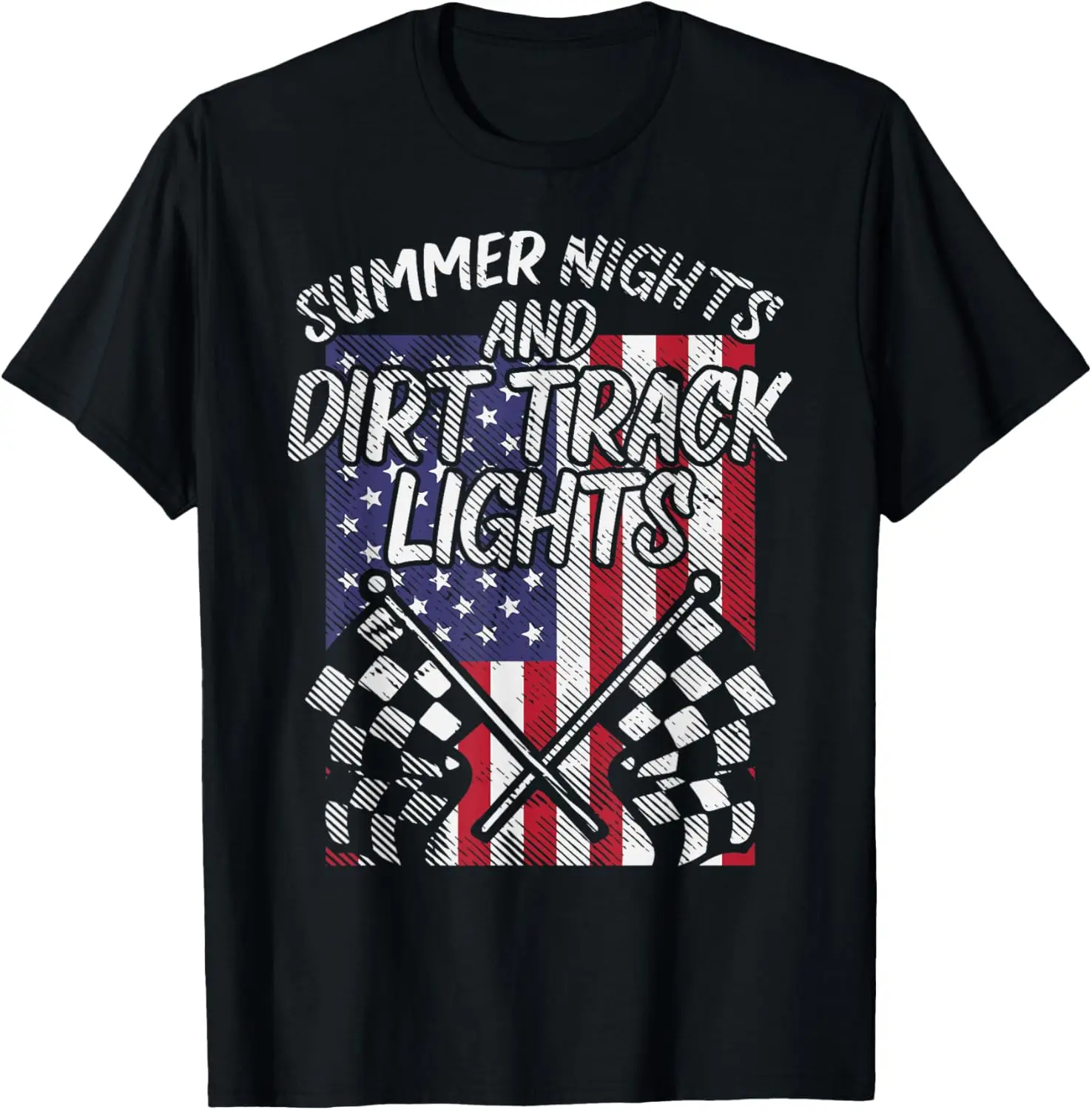 Summer Nights Dirt Track Lights Flag Motocross Racing Gift T-Shirt