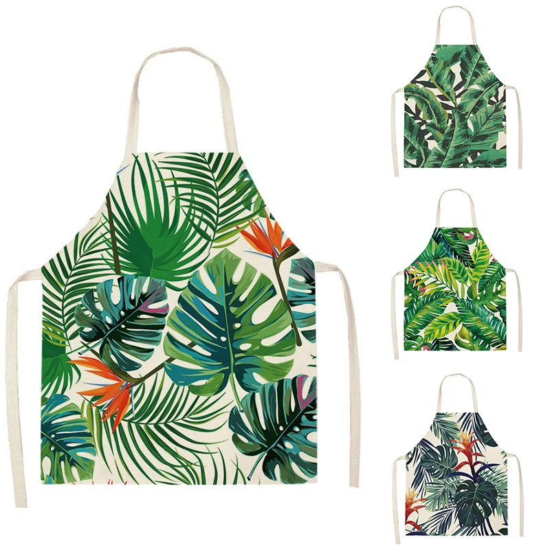 1 piece plant leaf print apron kitchen cooking baking apron home cleaning accessories unisex 68x55cm