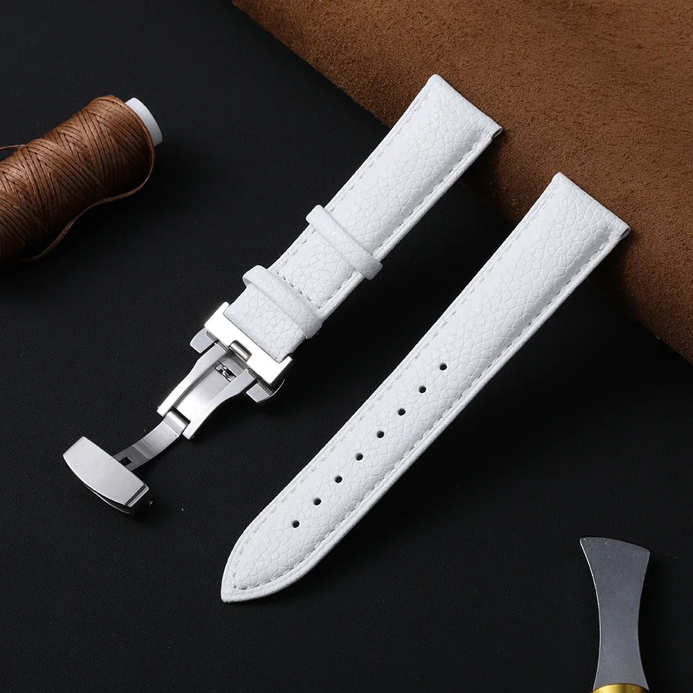 Leather Butterfly Buckle Replacement Straps 18mm 20mm 22mm Wrist Belt Women\'s and Men\'s Universal Bracelet  Business Watch Band