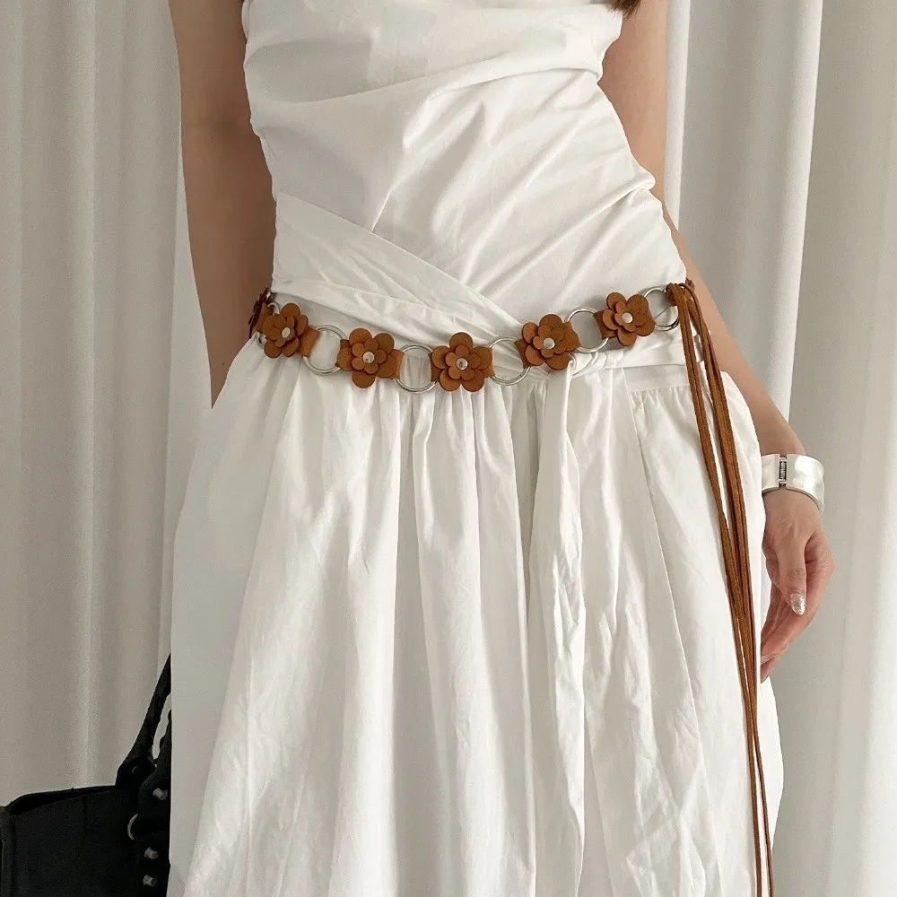 Модный винтажный женский ремень с цветочным принтом, этническая кожаная поясная веревка, милое платье в стиле бохо, джинсовый ремень, украшение на талию