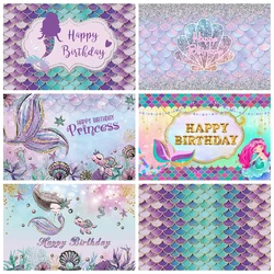 Sirena Baby Shower sfondo per la fotografia castello subacqueo Glitter Shell Girl 1st Birthday Cake Smash Decor Photo Background