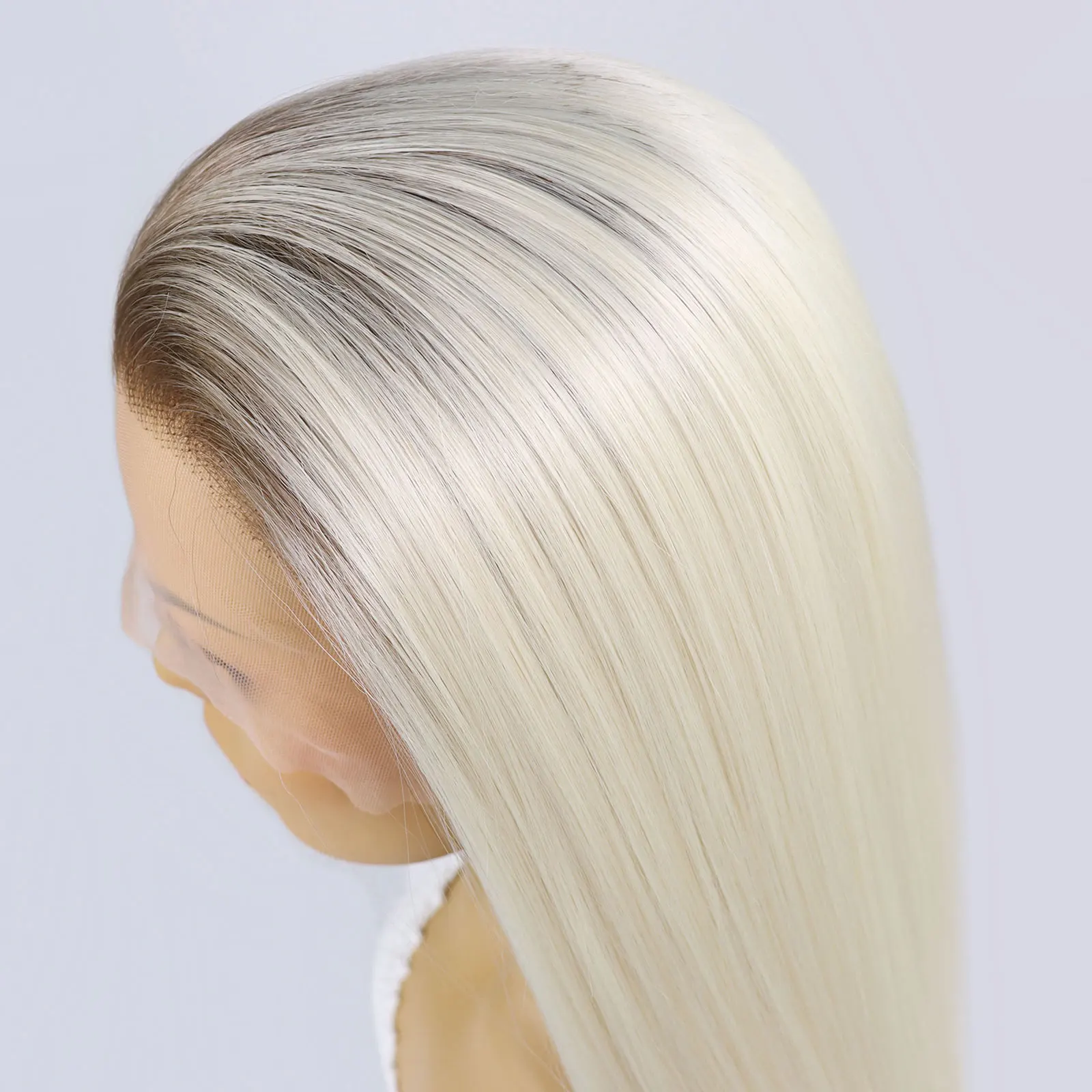 Ombre Ash Blonde Short Bob Wigs Dark Roots Colored Synthetic Lace Front Colored Straight Blonde Wig For Women Daily Use