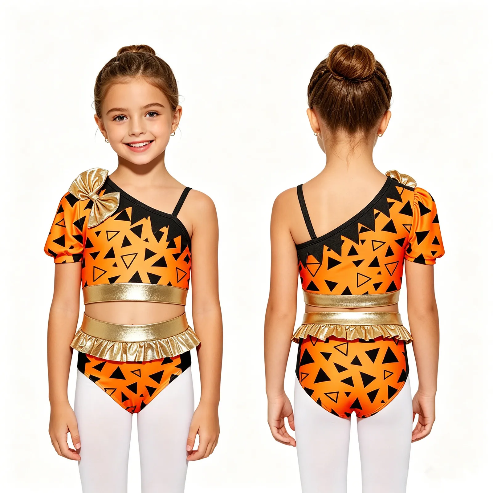 Girls Caveman Cavegirl Primitive Tribe Dress Up Costume Metallic Print Crop Top with Briefs for Halloween Theme Party Carnival