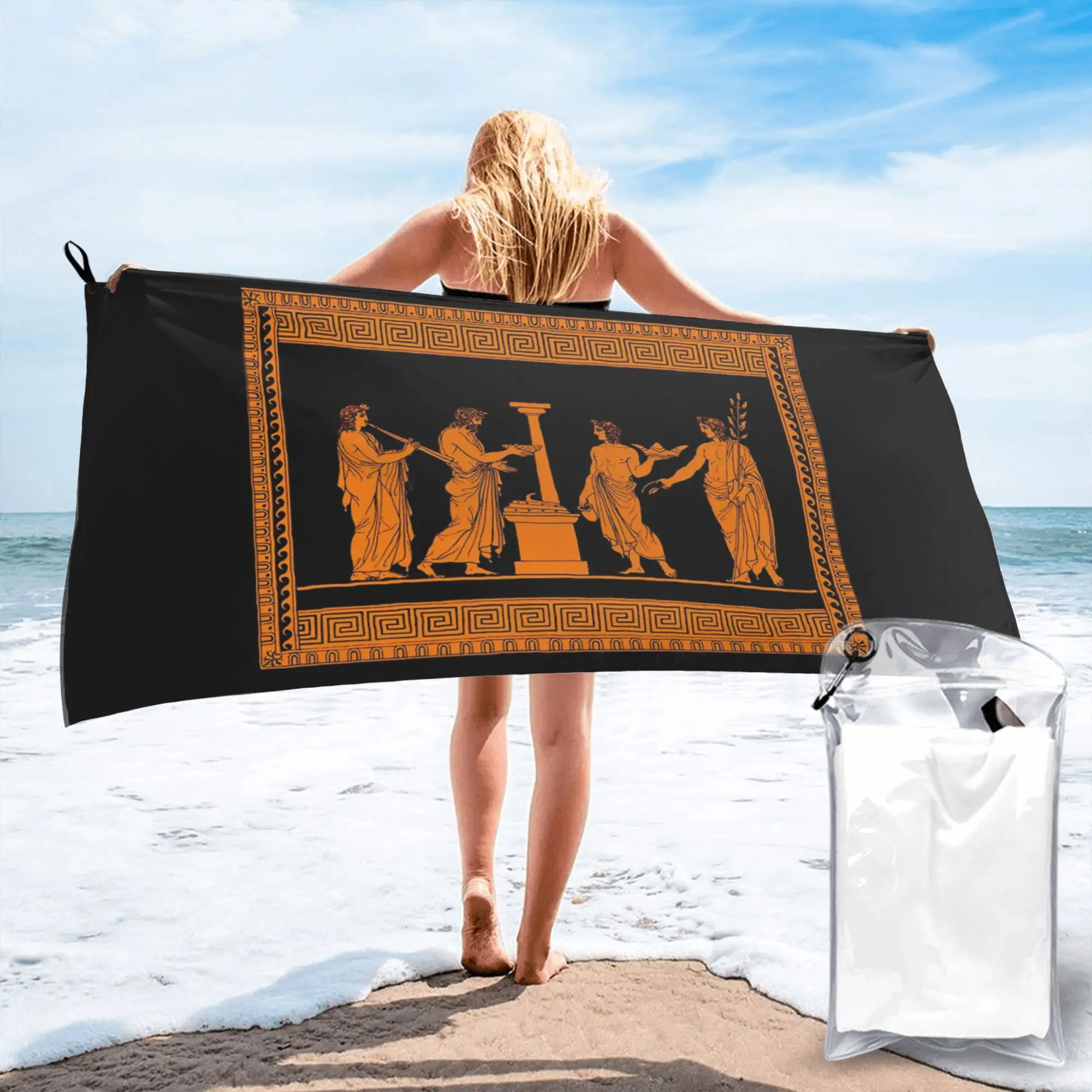 Red figure Greek vase offering scen Beach Towel Soft Microfiber Quick Dry Absorbent Quick Towels For Pool