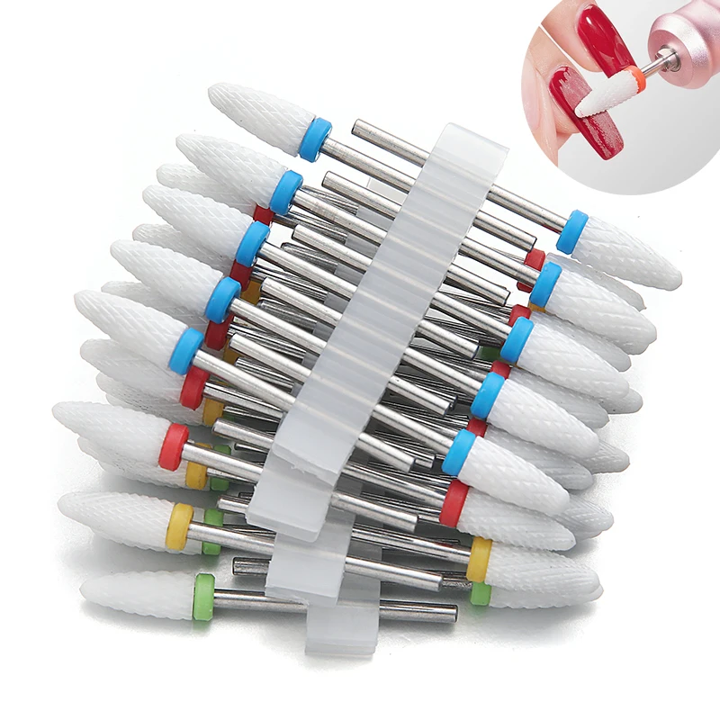 Conjunto de 10 Peças de Brocas de Cerâmica para Unhas, Cortador de Fresagem para Máquina de Manicure Elétrica, Acessórios para Polimento de Pedicure