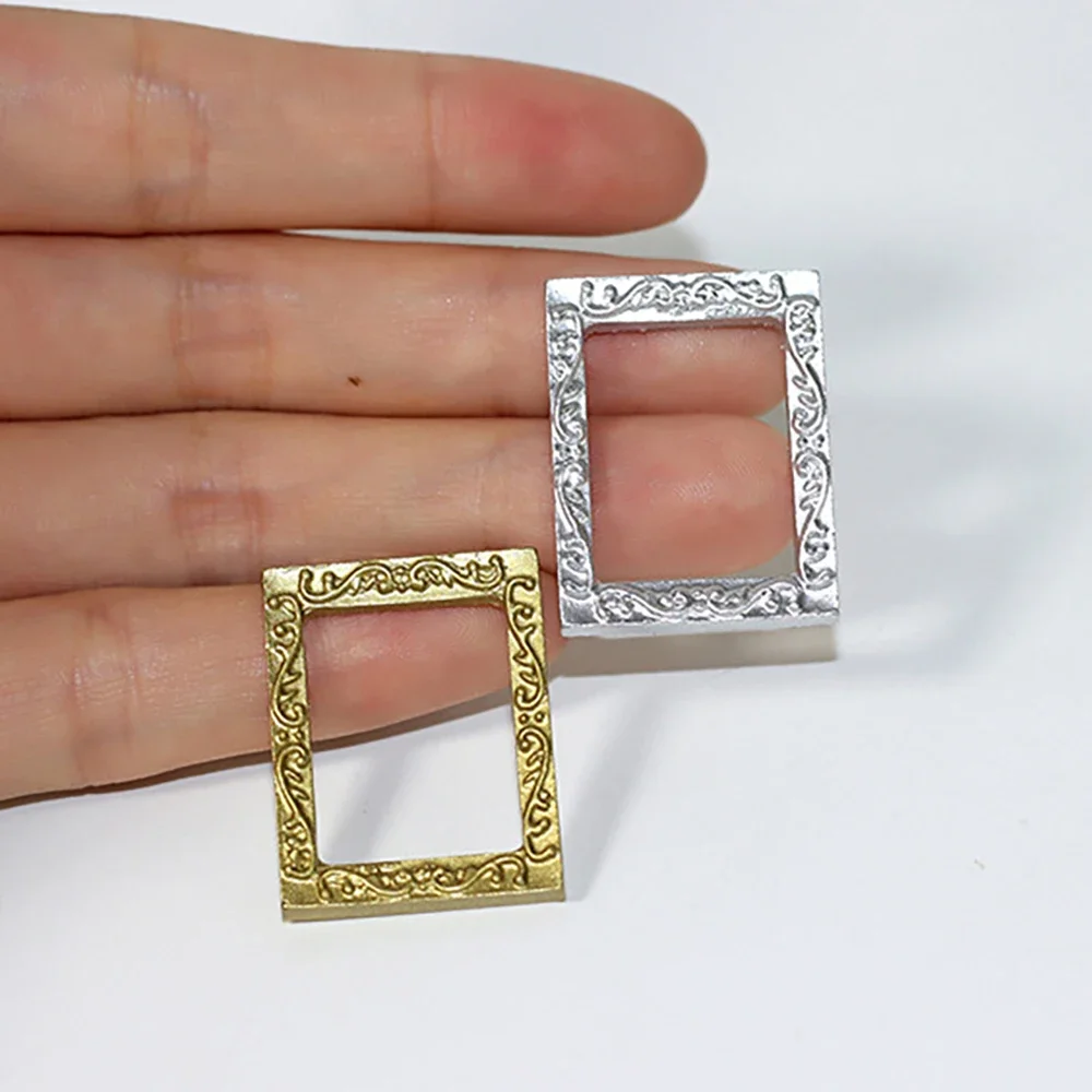 2Pcs 1/12 Dollhouse Miniature Accessories Mini Resin Rectangle Photo Frame  Simulation Furniture Model Toys for Doll House Decor